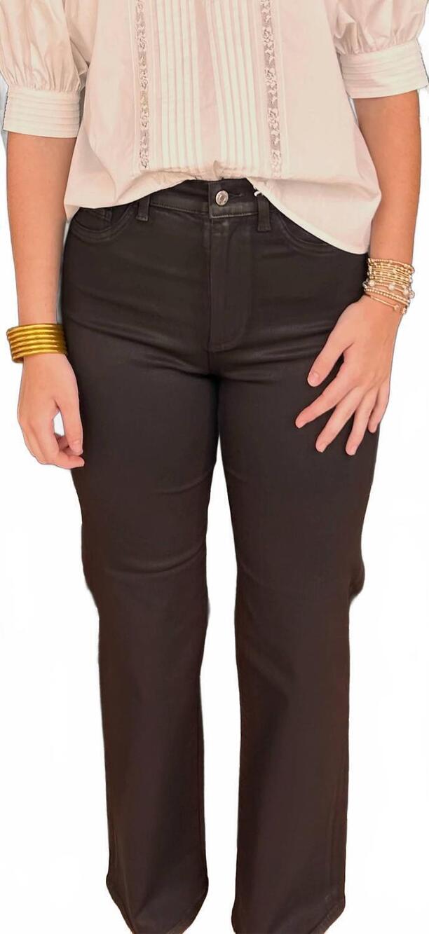 NEW PISTOLA evie coated hgh rise straight leg jeans in mocha